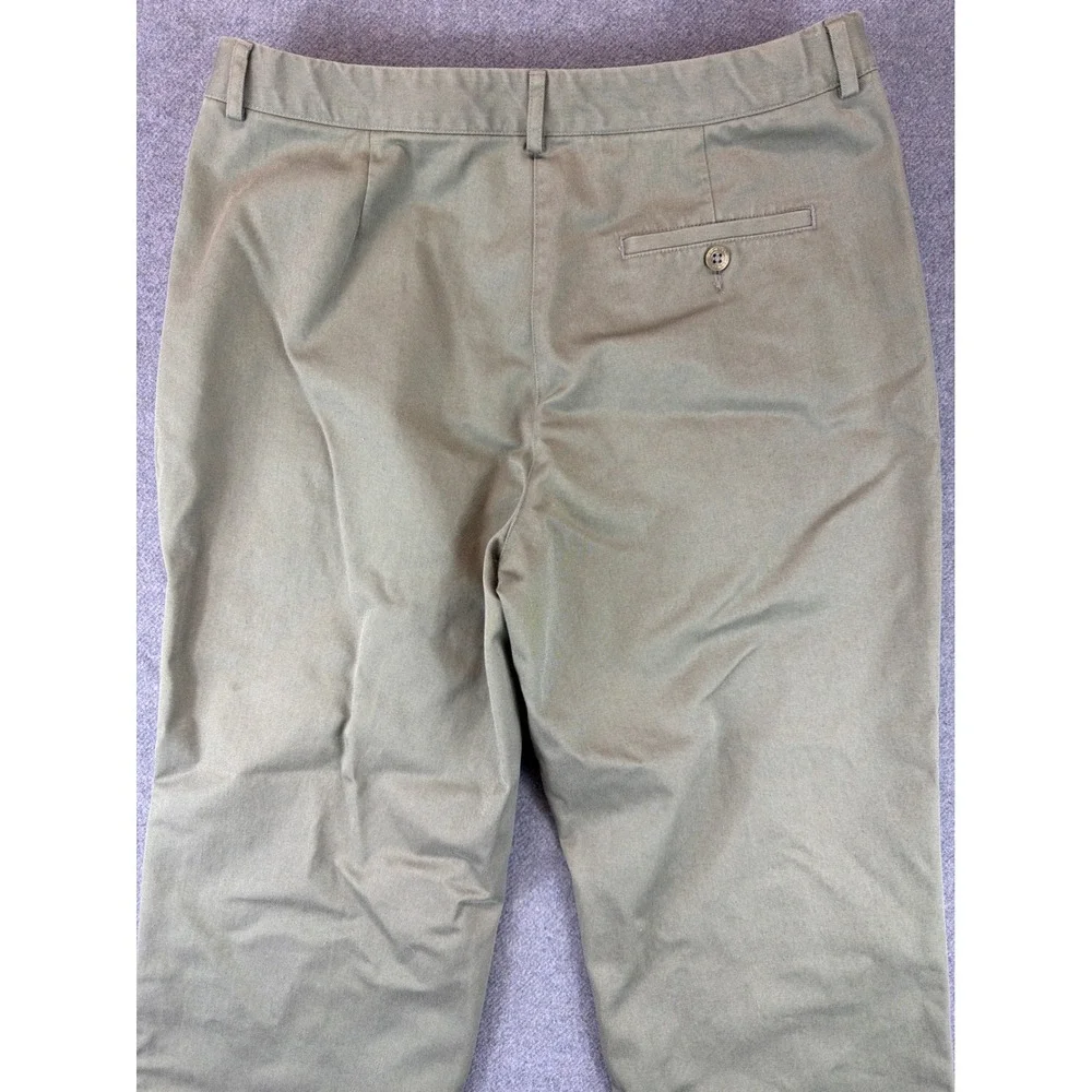 LL Bean Chino Pants Women 12P Olive Green Classic Fit Straight Leg Stretch Waist